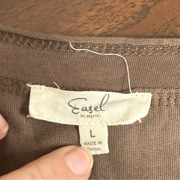 Easel Boho Patchwork Top L Brown Floral Sleeve Mixed Print Casual Chic - Picture 7 of 10